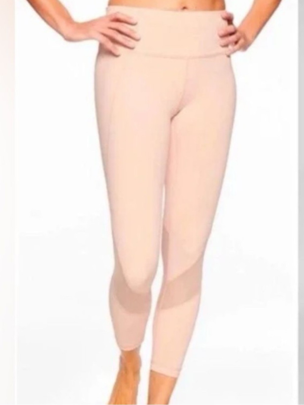 Athleta Light Pink Sheer Calf Panel Leggings